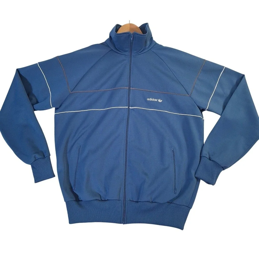 Vintage Adidas Track Jacket Blue Trefoil Logo Full Zip Mens Large Made in Taiwan